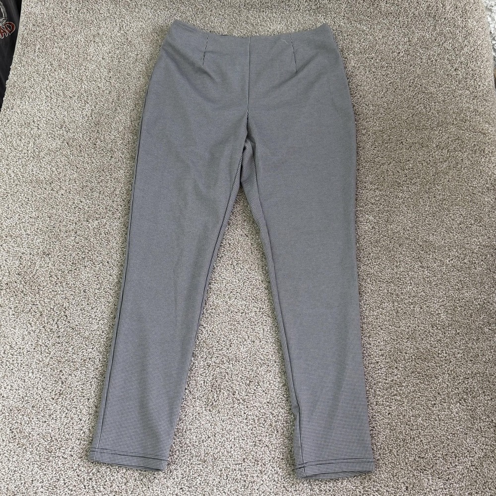 Calvin Klein Dress Pants Womens 10 Gray Check Knit Tapered Slim Pull On Workwear